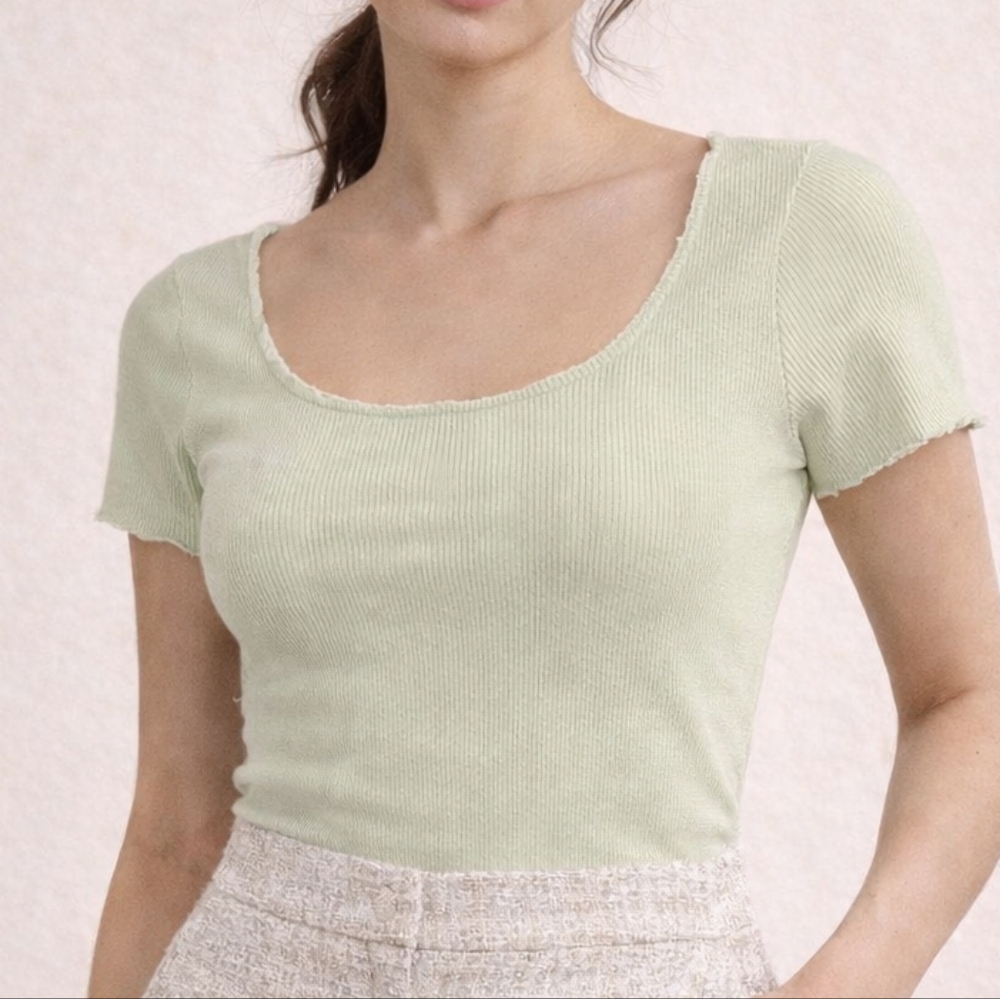 Brandy Melville Pastel Green Reverse Seam top